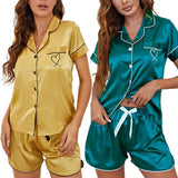 Shorts Breathable Solid Women's Thermal V-Neck Silk Pajamas 2-Piece Sleepwear