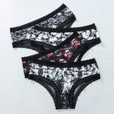 Popular Design Halloween Panties Lace Edge Dark Goth Skull Personality Comfortable Breathable Ladies Briefs for Ladies