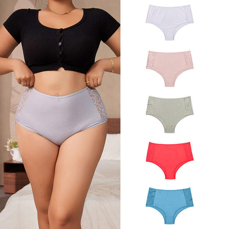 New Breathable Mid-Waist Hollow Design Lace Panties Elastane Solid Color Women's Underwear Panties Daily