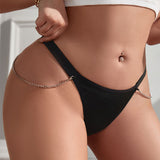 Hot Selling Solid Color Low Waist With Chain Hollow Out Woman's Panties Thongs G-string T-back