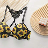 Women Floral Printed Lingerie Set Underwire Bra Two Piece Bikini Sets Push up Bra and Panty Sets