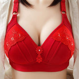 Wireless Bra for Women Thin Large Size Middle-aged and Elderly Moms Red Bra Adjustable Side Support Side Breast Collection Bra