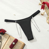 Hot Selling Solid Color Low Waist With Chain Hollow Out Woman's Panties Thongs G-string T-back