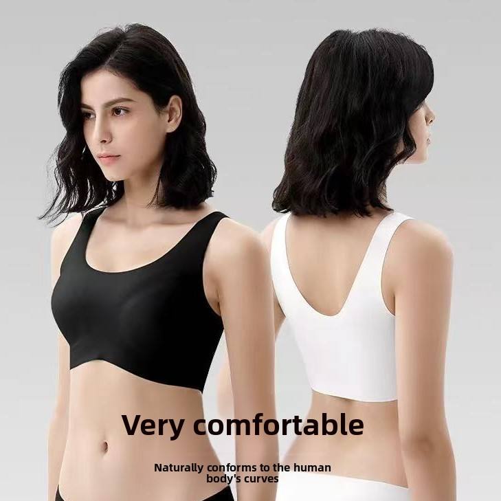 Seamless Wire Free Solid Full Cup Sports Bra Women's Sizeless Big Chest Looks Smaller Thin Beautiful Back