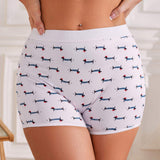 Breathable Soft Mid Waist Pink Color Dachshund Pattern Woman Panties Ladies Boyshort for Daily