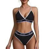 Hot Girl Seamless Bra Panties Mid-Waist Camisole Bra Thong Set Wide Strap Letter Design Bra Set