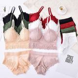 French Style Triangle Cup Bra Suit Women's Lace Sexy Gathering Underwear Bra and Panty Set