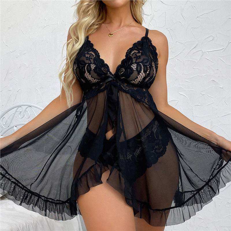 Lace Sling Set Elastic Waist Summer V-neck Breathable Women's Nightgowns Multicolor