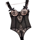 Black Flower Embroidery Polka Dot Hollow See-Through Design Sexy Lace Decoration