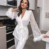 Patchwork Lace Nightdress V-neck Pajama Set Fashionable Women's Sleepwear