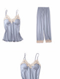 Women's Underwear Pajamas Sets Lingerie Dress Sexy Silk Satin Robe 5pcs Sleepwear Cami Top Stain Pjs for Women