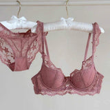 French Style Lingerie Set for Women - Sheer Push-Up Bra Small Bust Side-Support Anti-Sagging Lace Back bras for women