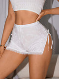 Spring Summer White Elastic Waist Lace Underwear Flat Corner Shorts Split Bow Strap Women's Underwear Embroidery