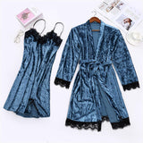 Women's Underwear Pajamas Sets Lingerie Dress Sexy Velvet Robe 2pcs Sleepwear Velvet Pjs for Women