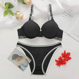 Adjustable Letter Shoulder Strap Bra Back Shaper Breathable Push up Seamless Bra and Panties Set