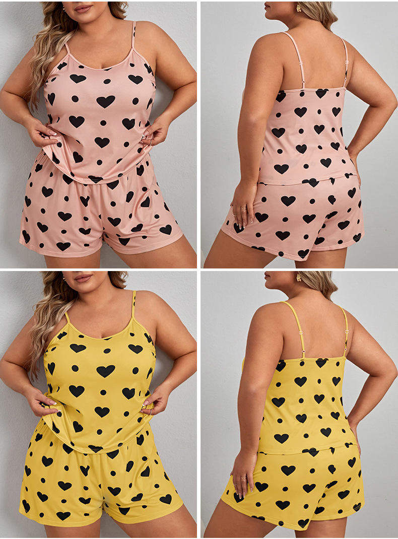 European American Milk Silk Camisole Shorts Plus Size Large Fat Lady Pajamas Homewear Set Casual Outdoor Summer