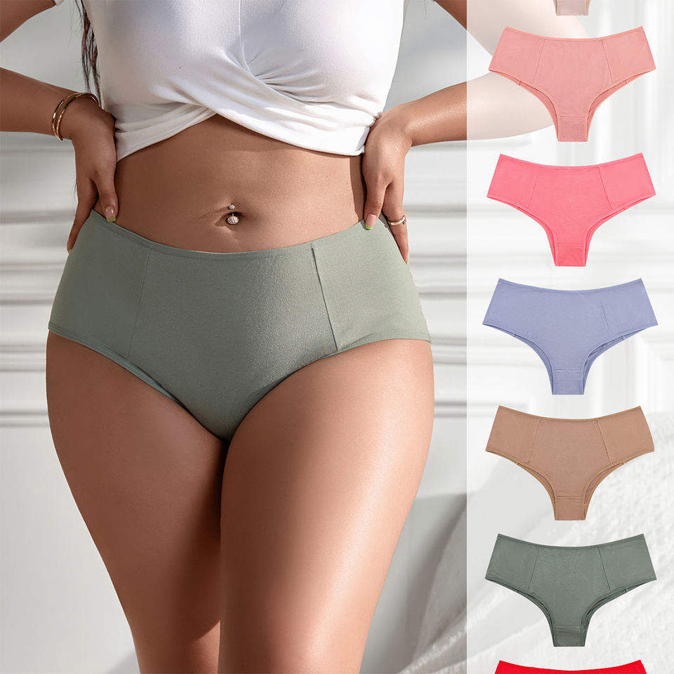 Underwear Multicolor Breathable Solid Color Style Mid-waist Glossy Women's Briefs Underwear Fashionable Underwear