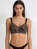 Seamless Wireless Push-Up Bra Breathable Spandex/Nylon Adjustable Straps U-Back Design Leopard Print Bra for Everyday Wear