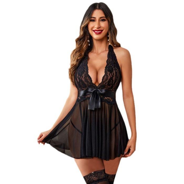 Sexy Erotic Women's Mesh Perspective Suspender Pajamas Plus Size Suit
