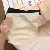 Embroidered Transparent Ice Silk Underwear Women's Nude-feel Mulberry Silk Antibacterial Crotch One-piece Mid-rise