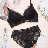 Women's Sexy Comfortable Wireless Push-Up Bralette with Lace Flower Embroidery Adjustable Convertible Bikini Panties Lingerie