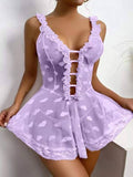 Floral Printed Nightdress Lace up Popular Evening Dresses Modern Sleepwear