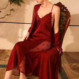 Open High Fork Nightdress Long Honeymoon Bride Nightgown Women's Loungewear Sexy Nightwear