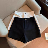 Spring Summer Collection Women's Casual A-Shaped Hot Pants Shorts High Waist Slimming Stretch Skinny Black Lower Body