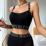 Fashionable Letter Sports Bra Set Thin Spaghetti Strap Vest Beautiful Back Style Briefs for Women