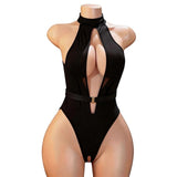 Lingerie Tight Crotchless Bodysuit Women's Sexy Backless Pajamas Deep V-Neck Halter Seduction
