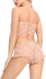Pretishows Women's Comfortable Stretchy Lace Bandeau Bra Top Shorts Thong Sexy Lingerie Set Comfortable Underwear