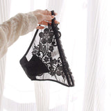 Sexy Lace Spliced Mesh Floral Pattern Women's Breathable Low-Rise Thin Strap Fashionable Thong Underwear Summer